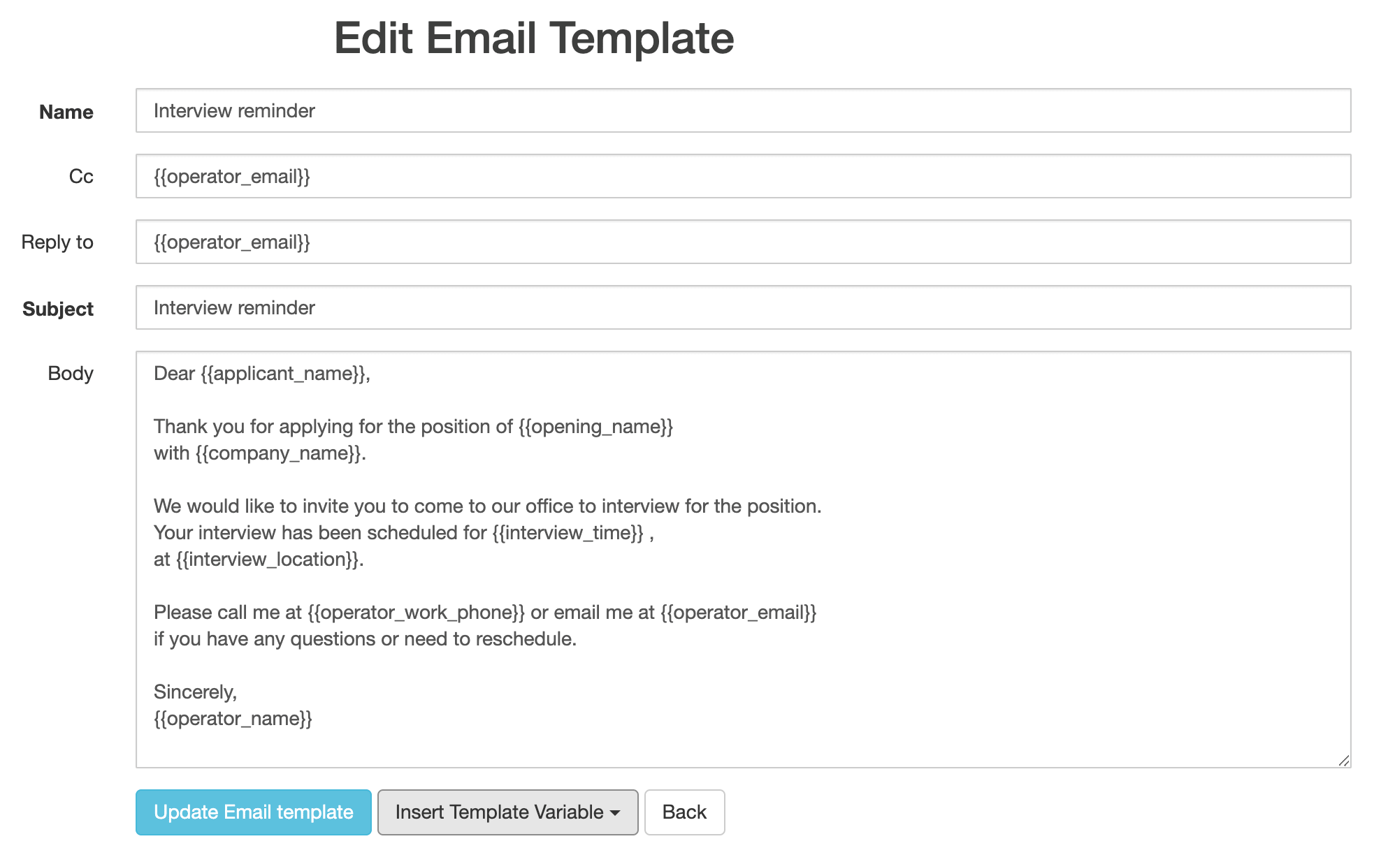 Automatic Candidate Email Communications based on Email Templates